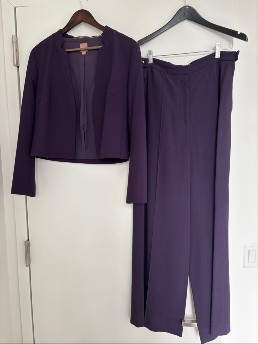 HUGO BOSS Women's High Waist Pantsuit Set - Classic Jacket & Wide Leg Pants